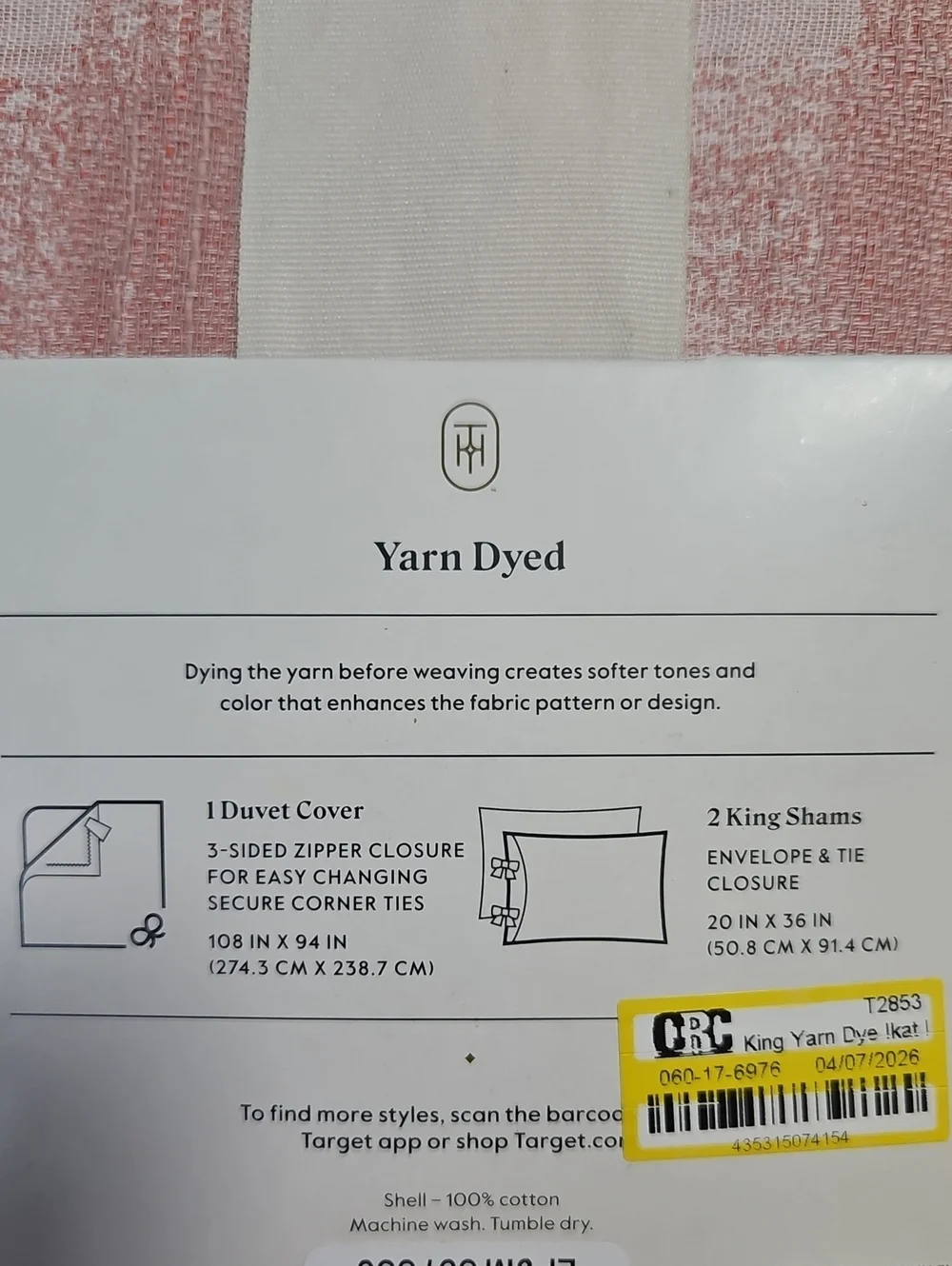 THRESHOLD YARN DYED KING COTTON DUVET SET: PINK IKAT: NEW WITH TAGS